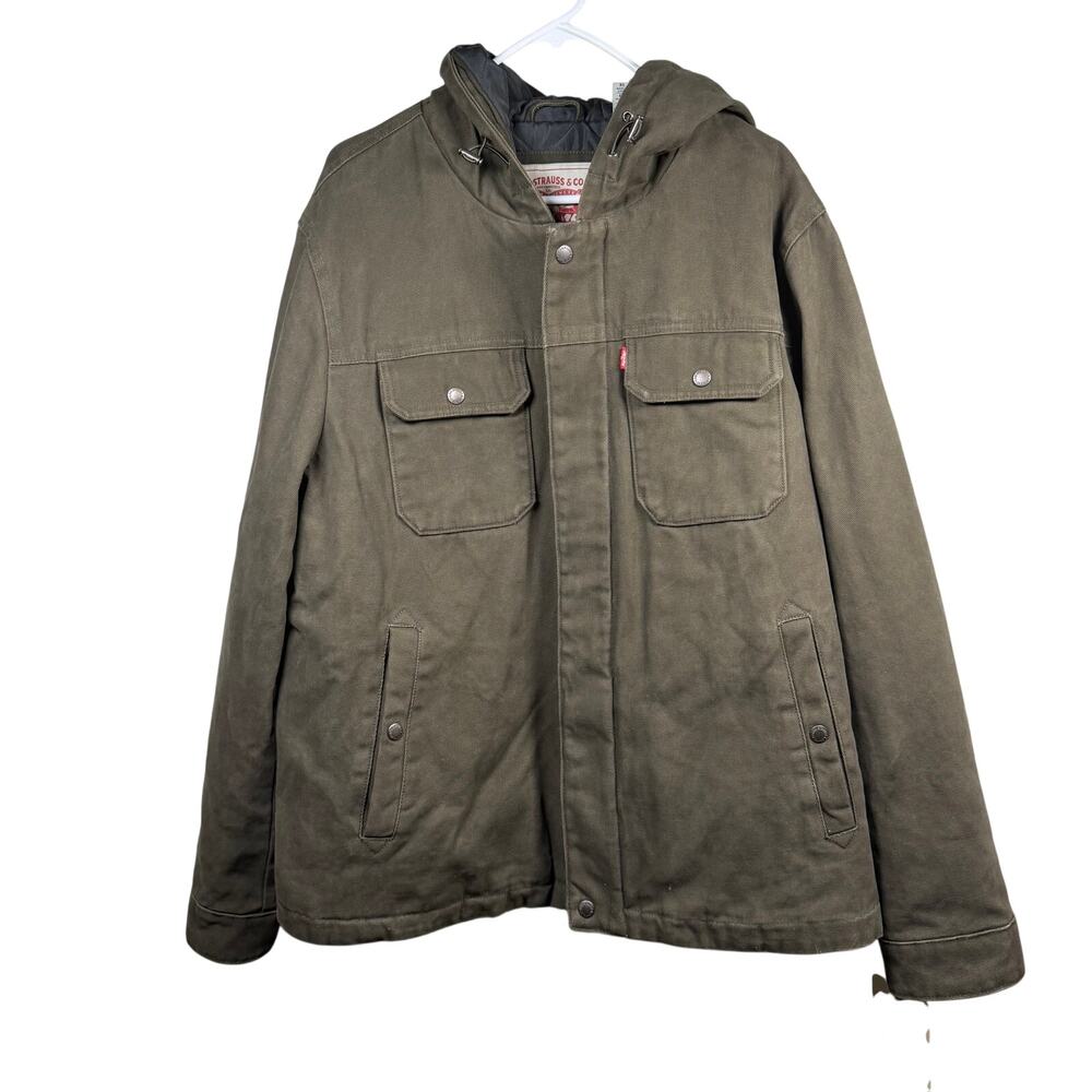 Levi's Hooded Jacket Men's XL Olive Green Cotton Canvas Heavyweight Trucker NWT